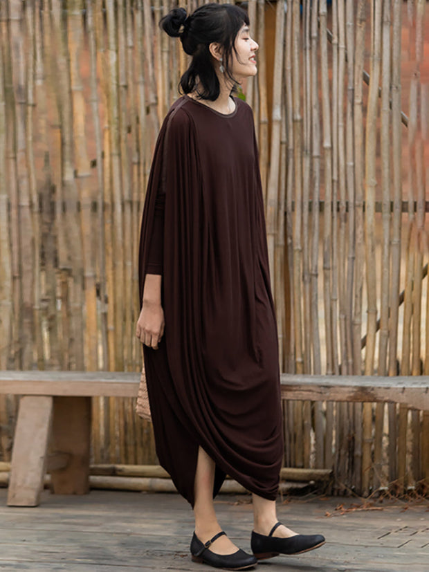 Plus-Size Elegant Women Long Sleeve Loose Irregular Maxi Dress