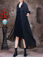 Plus-Size Women Cotton Striped Irregular Long Jacket
