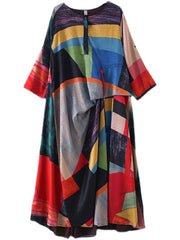 Plus-Size Women Ethnic Print Irregular Long Dress