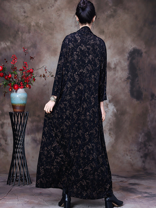 Plus-Size Vintage Floral V Neck Loose Dress For Women