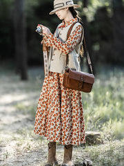 Plus-Size Women Autumn Vintage Floral Dress
