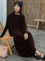 Plus-Size Elegant Women Long Sleeve Loose Irregular Maxi Dress