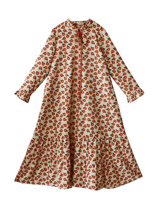 Plus-Size Women Autumn Vintage Floral Dress