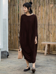 Plus-Size Elegant Women Long Sleeve Loose Irregular Maxi Dress