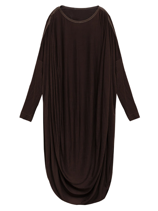 Plus-Size Elegant Women Long Sleeve Loose Irregular Maxi Dress