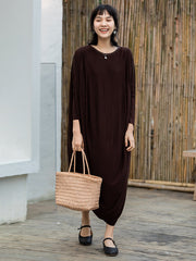 Plus-Size Elegant Women Long Sleeve Loose Irregular Maxi Dress