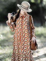 Plus-Size Women Autumn Vintage Floral Dress