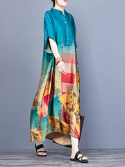 Stand Collar Vintage Women Maxi Dress