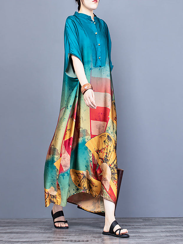 Stand Collar Vintage Women Maxi Dress