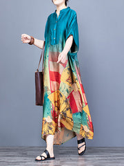 Stand Collar Vintage Women Maxi Dress