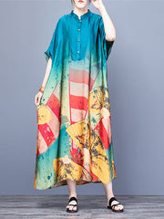 Stand Collar Vintage Women Maxi Dress