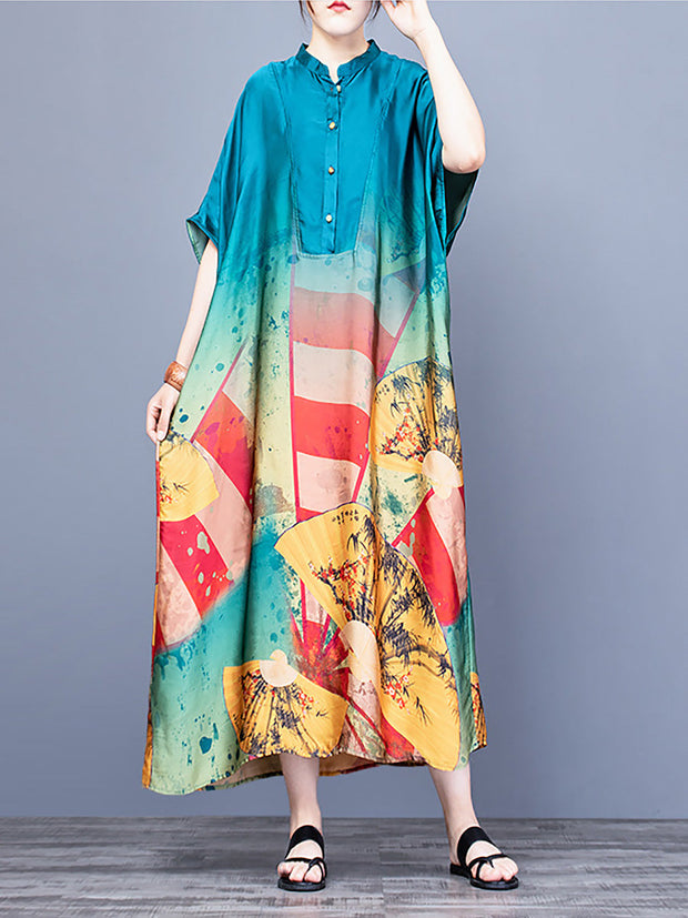 Stand Collar Vintage Women Maxi Dress
