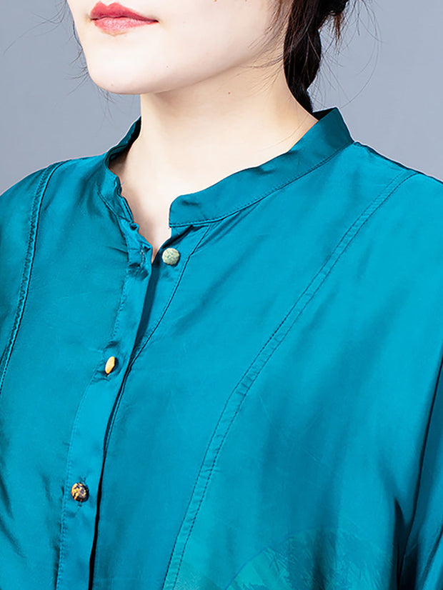 Stand Collar Vintage Women Maxi Dress