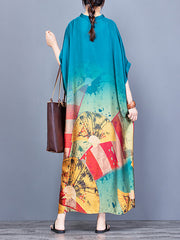Stand Collar Vintage Women Maxi Dress