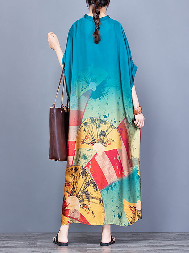 Stand Collar Vintage Women Maxi Dress