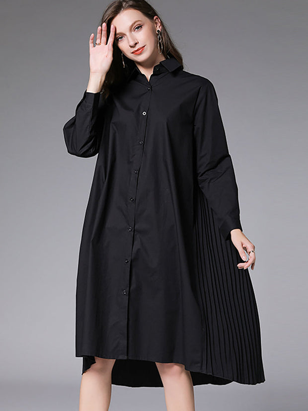 Summer Casual Loose Pleated Shirt Dress