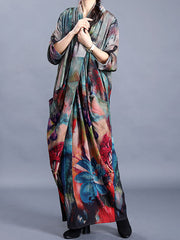 Women Flower Print Irregular Maxi Dress