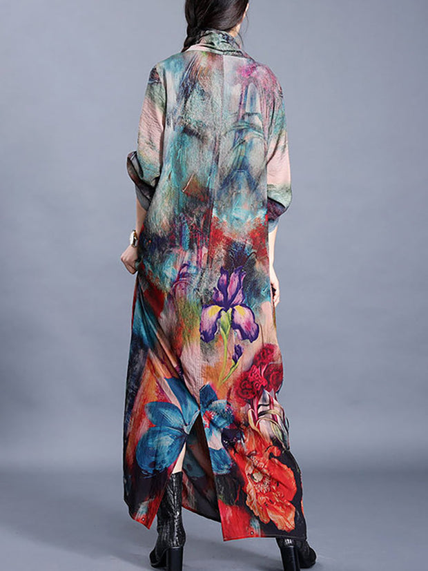 Women Flower Print Irregular Maxi Dress