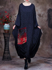 Embroidered Vintage Women Retro Batwing Sleeve Maxi Dress