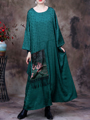 Embroidered Vintage Women Retro Batwing Sleeve Maxi Dress