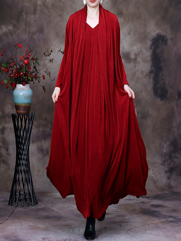 Plus-Size V Neck Vintage Women Retro Maxi Dress