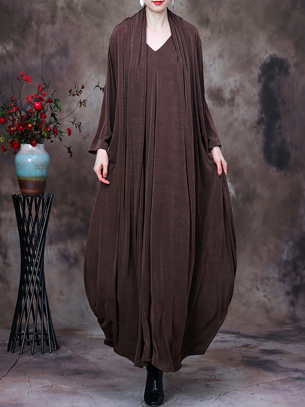 Plus-Size V Neck Vintage Women Retro Maxi Dress