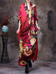 Plus Size -Drape Floral Vintage Women Retro Maxi Dress