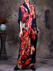 Plus Size -Drape Floral Vintage Women Retro Maxi Dress