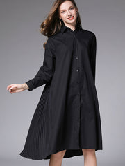 Summer Casual Loose Pleated Shirt Dress
