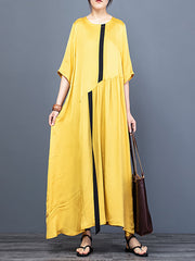 Pleatedl Vintage Women Loose Maxi Dress