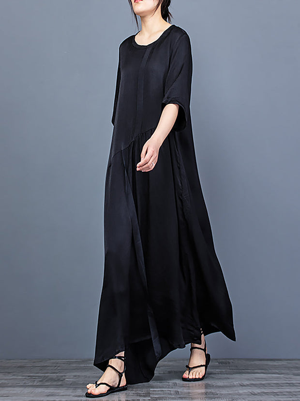 Pleatedl Vintage Women Loose Maxi Dress