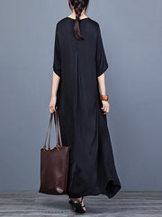 Pleatedl Vintage Women Loose Maxi Dress