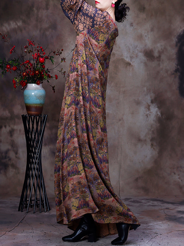 Lace Patchwork Floral Vintage Women Retro Maxi Dress