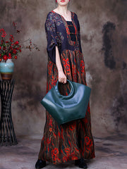 Patchwork Floral Vintage Women Retro Maxi Dress