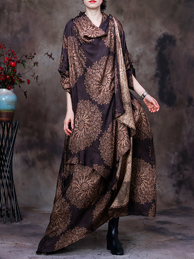 Irregular Jacquard Floral Vintage Women Maxi Dress