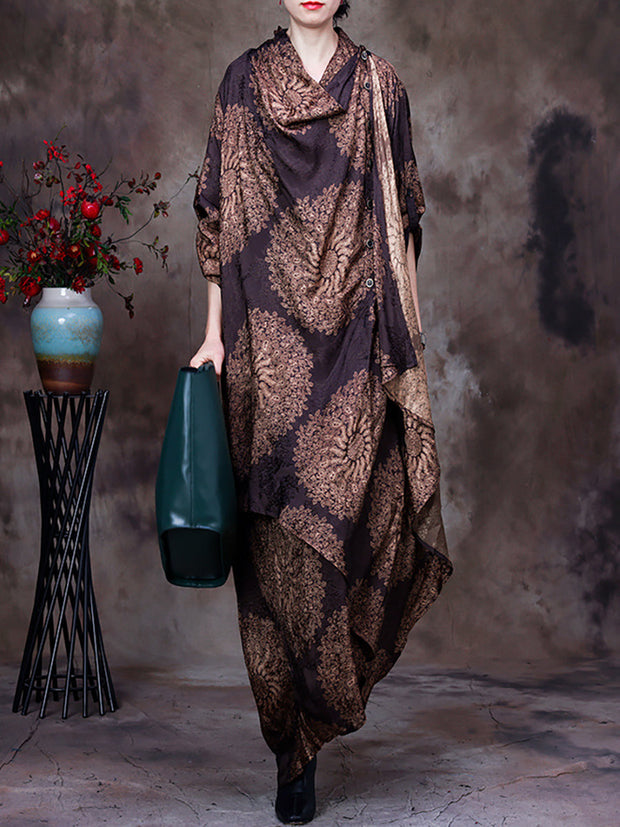 Irregular Jacquard Floral Vintage Women Maxi Dress