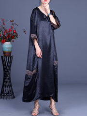 V Neck Summer Vintage Loose Maxi Dress