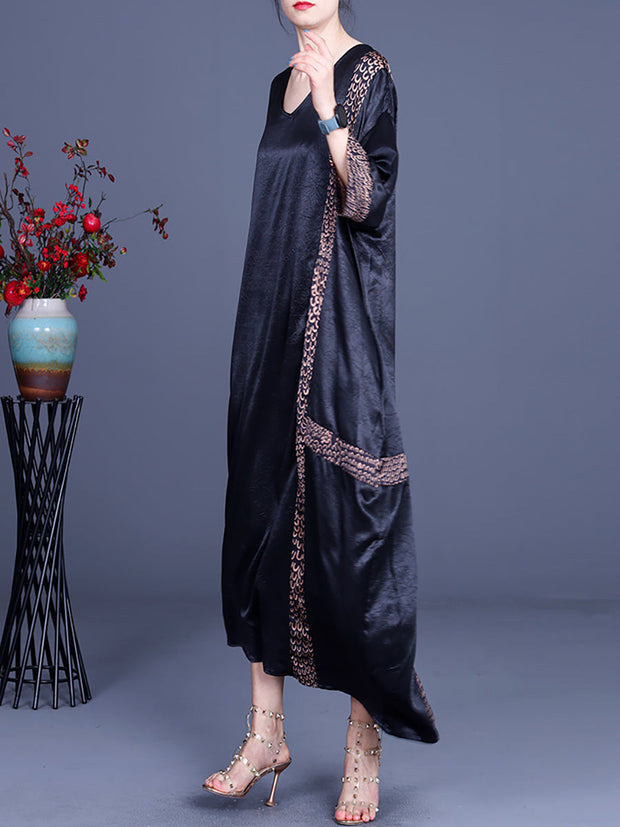 V Neck Summer Vintage Loose Maxi Dress