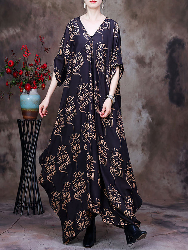 Floral V Neck Summer Vintage Loose Maxi Dress