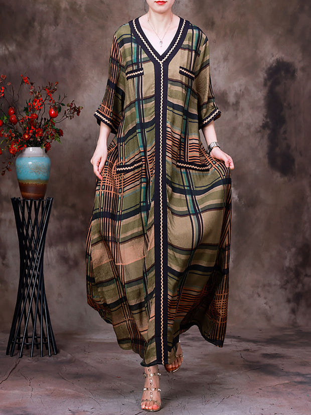 Plaid Summer Vintage Loose Maxi Dress