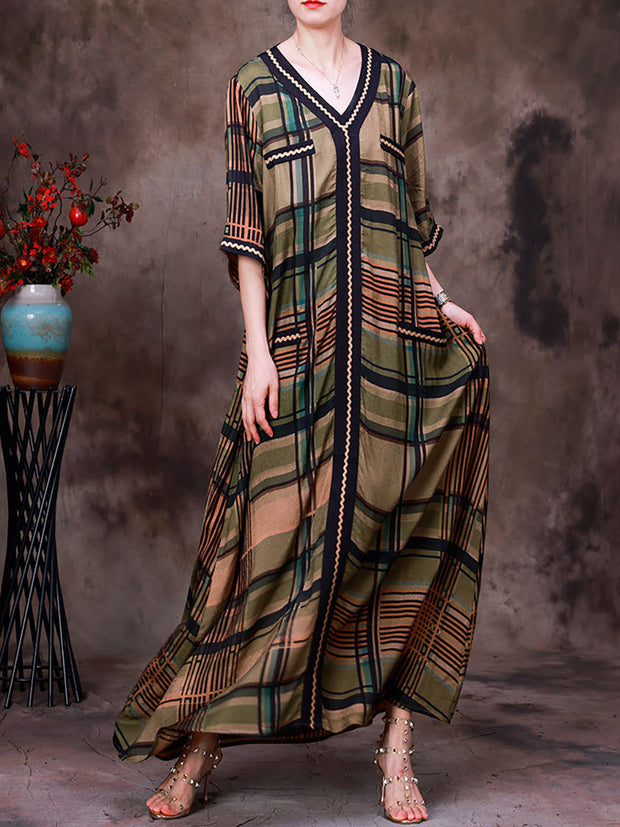 Plaid Summer Vintage Loose Maxi Dress