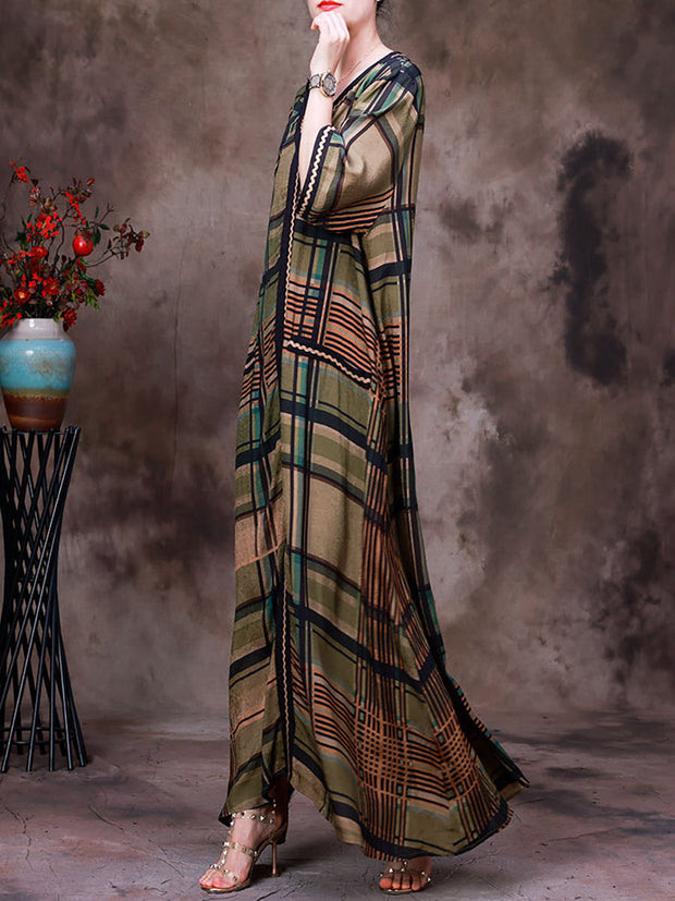 Plaid Summer Vintage Loose Maxi Dress