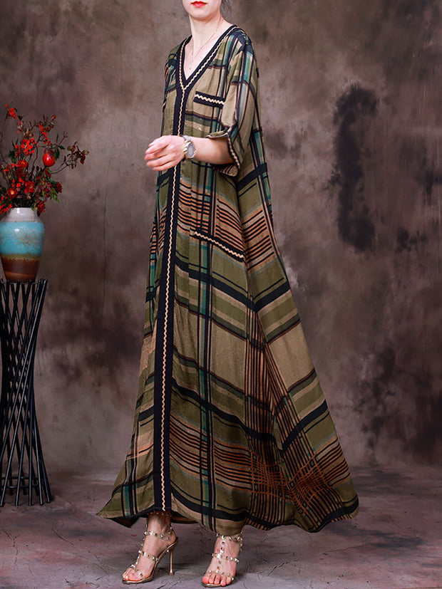 Plaid Summer Vintage Loose Maxi Dress