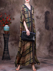 Plaid Summer Vintage Loose Maxi Dress