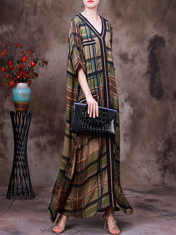 Plaid Summer Vintage Loose Maxi Dress