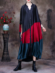 Patchwork Summer Vintage Loose Maxi Shirtdress