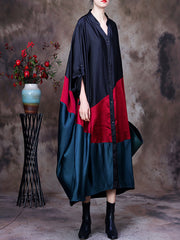 Patchwork Summer Vintage Loose Maxi Shirtdress