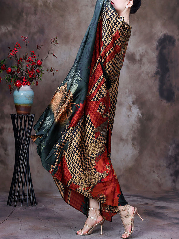 Plaid V Neck Summer Vintage Loose Maxi Dress