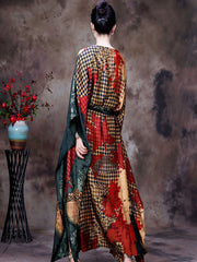 Plaid V Neck Summer Vintage Loose Maxi Dress