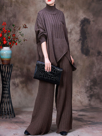 Irregular Sweater And Wide Leg Pants Two-Piece Set